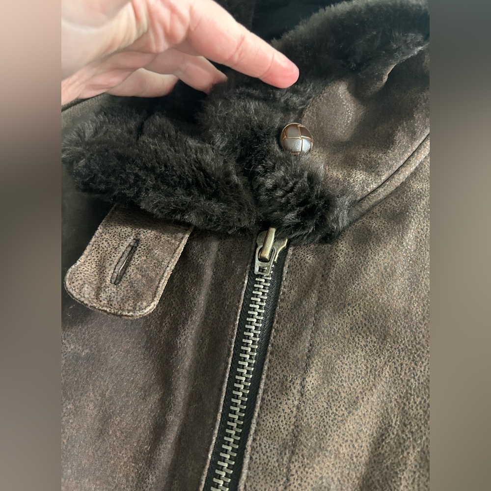 Vintage jones New York leather bomber pilot fur lined jacket brown - Picture 7 of 12